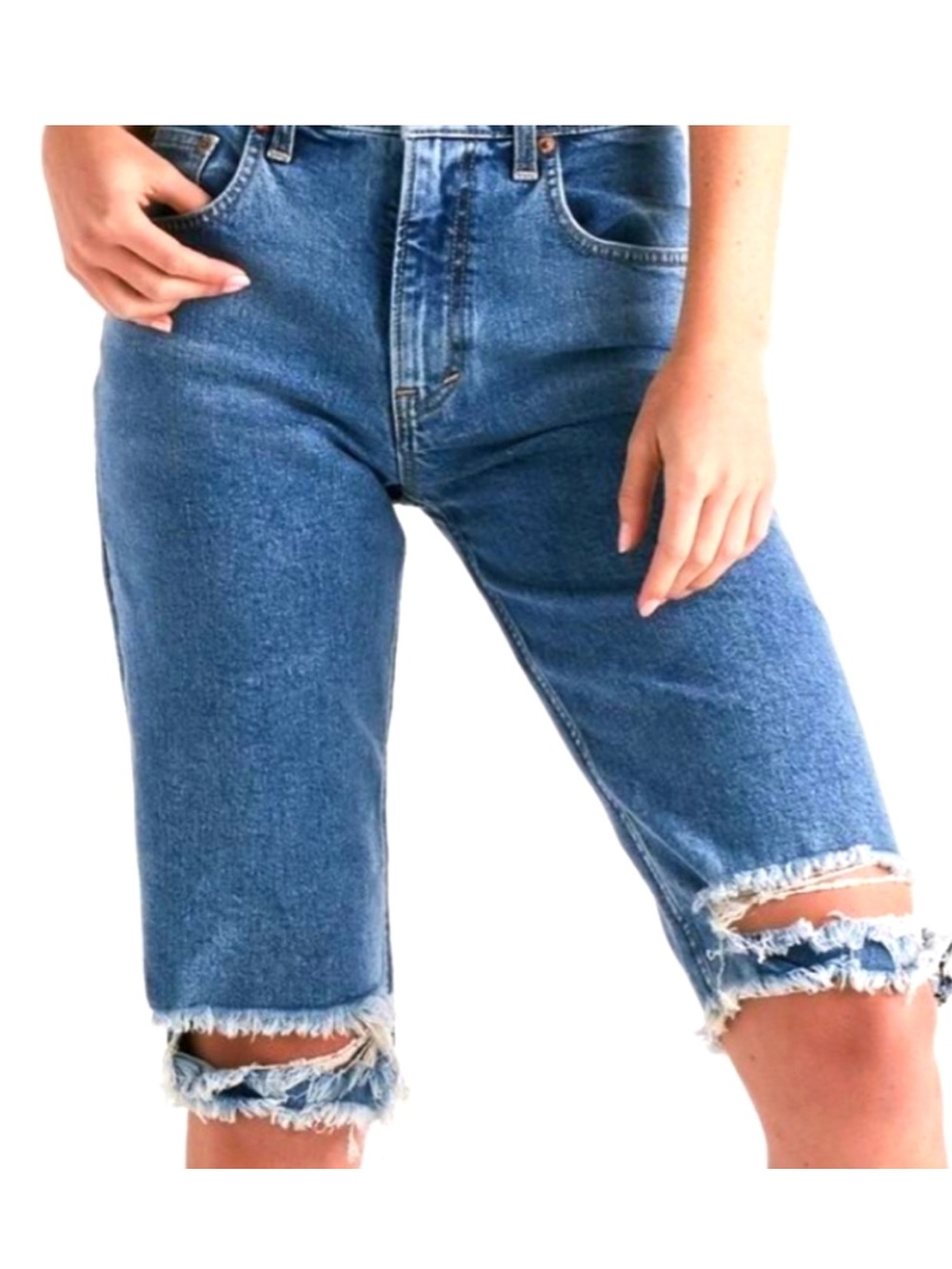 Women's lucky brand High-Rise Distressed Bermuda shorts/Jeans - Blue